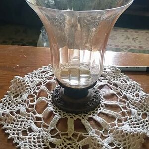 Glass Hurricane Vase with Metal Base